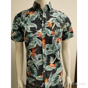 Cotton poplin hawaii print short-sleeve shirt for men